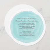 Turquoise Round Waterverf Wedding Invite Kaart (Voorkant / Achterkant)