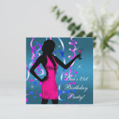 Turquoise Roze 21e Verjaardagsfeestje Kaart (Staand voorkant)