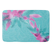 Turquoise Roze Abstracte Hawaiaanse Bloemen Badmat (Voorkant)