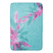 Turquoise Roze Abstracte Hawaiaanse Bloemen Badmat (Voorkant Verticaal)