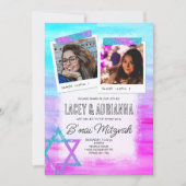 Turquoise, roze, blauwe glitter B'nai Bat Mitzvah Kaart (Voorkant)