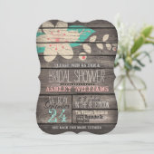 Turquoise Roze Bloem op Rustiek Hout Vrijgezellenf Kaart (Staand voorkant)