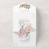 Turquoise roze bloemen gastadressen bruiloft all in one uitnodiging (Buitenkant)