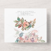 Turquoise roze bloemen gastadressen bruiloft all in one uitnodiging (Achterkant)