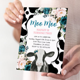 Turquoise Roze Bloemen Koe Boerderij Verjaardagsui Kaart