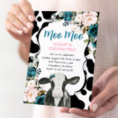 Turquoise Roze Bloemen Koe Boerderij Verjaardagsui Kaart