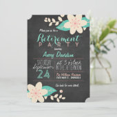 Turquoise Roze Bloemen Krijtbord Retirement Party Kaart (Staand voorkant)