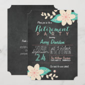 Turquoise Roze Bloemen Krijtbord Retirement Party Kaart (Voorkant / Achterkant)