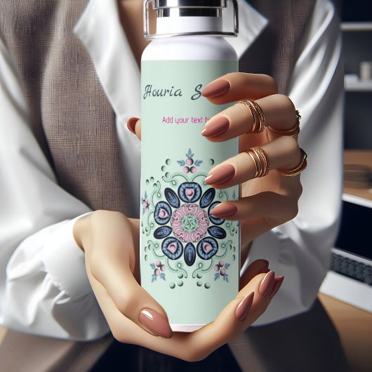Turquoise & Roze Bloemen Mandala Doodle Waterfles