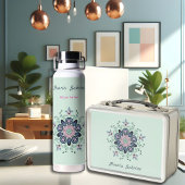 Turquoise & Roze Bloemen Mandala Doodle Waterfles
