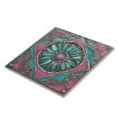 Turquoise & Roze Boho Mozaïek Mandala Kunstwerk Tegeltje (Zijkant)