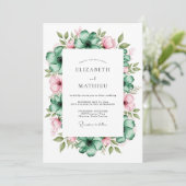 Turquoise Roze Botanische Romantische Bruiloft Kaart (Staand voorkant)