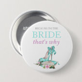 Turquoise Roze Bruid Stiletto Roos Satijn Kussen Ronde Button 7,6 Cm (Voorkant /achterkant)