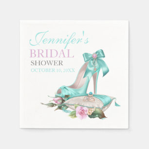 Turquoise & Roze Bruidsfeest Schoen & Roos Servetten