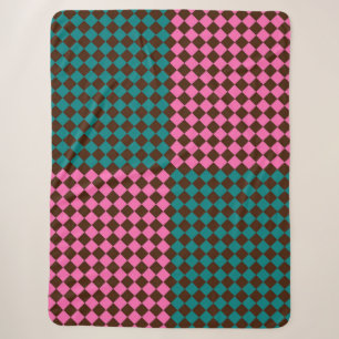 Turquoise Roze Bruin Geruit Diamant Patroon Groot Sherpa Deken