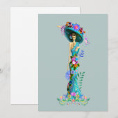 Turquoise & Roze Dag van de Doden Elegante Catrina Feestdagenkaart (Voorkant / Achterkant)
