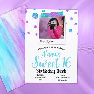 Turquoise, Roze en Paarse Stippen Sweet 16 Kaart