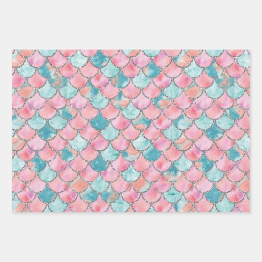 Turquoise-, roze- en zilverZeemeerminnen Inpakpapier Vel (Voorkant 3)