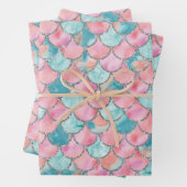 Turquoise-, roze- en zilverZeemeerminnen Inpakpapier Vel (In situ)