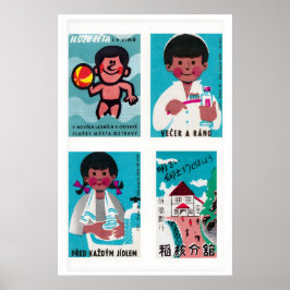 Turquoise & Roze Etiketten van Luciferdoosjes Rast Poster