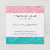 Turquoise & roze faux glitter ingrediënt vierkante visitekaartje (Achterkant)