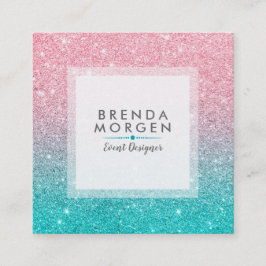 Turquoise & roze faux glitter ingrediënt vierkante visitekaartje