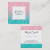 Turquoise & roze faux glitter ingrediënt vierkante visitekaartje (Voorkant / Achterkant)