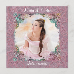 Turquoise Roze Foto Quinceanera Kaart