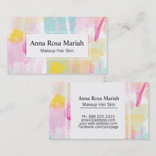 *~ Turquoise Roze Geel Abstract Pastel Modern Visitekaartje (Voorkant / Achterkant)