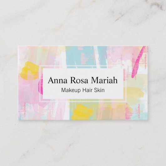 *~ Turquoise Roze Geel Abstract Pastel Modern Visitekaartje (Voorkant)