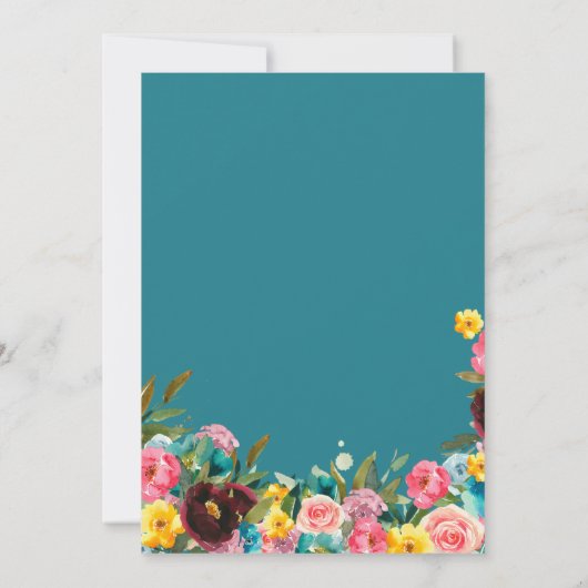 Turquoise roze geel fiesta Floral quinceanera in Kaart (Achterkant)