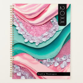 Turquoise roze glamoureuze glitter nieuw jaar planner
