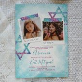 Turquoise , roze glitter bat Mitzvah uitnodiging