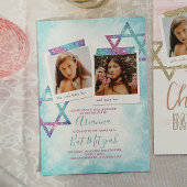 Turquoise , roze glitter bat Mitzvah uitnodiging