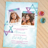 Turquoise , roze glitter bat Mitzvah uitnodiging