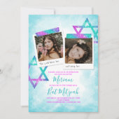Turquoise , roze glitter bat Mitzvah uitnodiging (Voorkant)