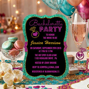Turquoise, Roze & Gouden Glitter Meisjesuitstap vo Kaart