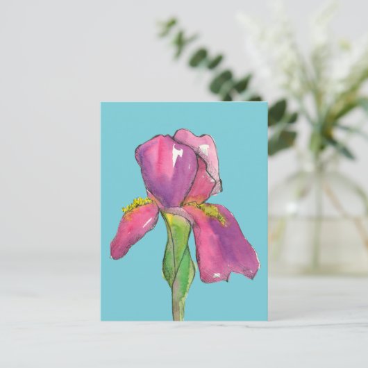 Turquoise roze irisbloem briefkaart (Staand voorkant)