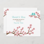 Turquoise & Roze Kersenbloesem Bewaar de datum Aankondigingskaart (Voorkant / Achterkant)
