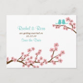 Turquoise & Roze Kersenbloesem Bewaar de datum Aankondigingskaart (Voorkant)