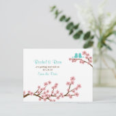 Turquoise & Roze Kersenbloesem Bewaar de datum Aankondigingskaart (Staand voorkant)