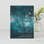 Turquoise & Roze Kosmische Spatten Bruiloft Kaart (Staand voorkant)