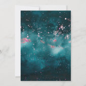 Turquoise & Roze Kosmische Spatten Bruiloft Kaart (Achterkant)