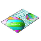 Turquoise roze limoen meisjes volleybal gepersonal notitieboek (Linkerzijde)