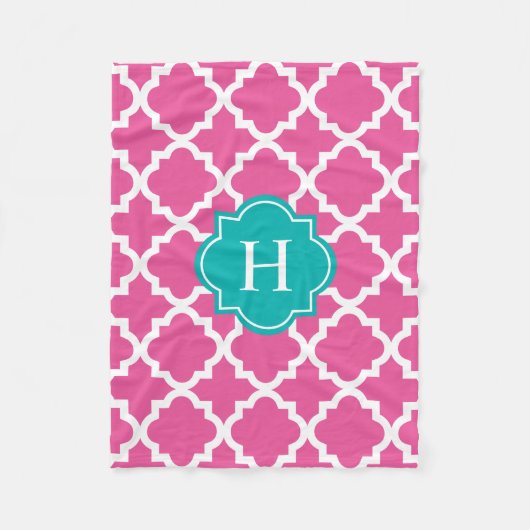 Turquoise & Roze monogram | Fleece Blanket Deken (Voorkant)