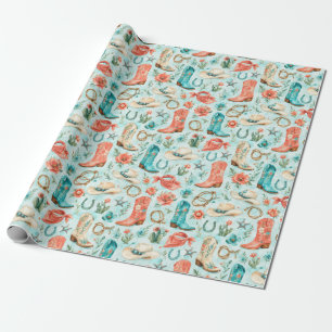 Turquoise Roze Nashville Cowgirl Laarzen Cadeau Cadeaupapier