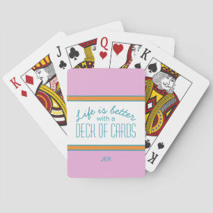 Turquoise, Roze & Oranje Levensspreuk met Monogram Pokerkaarten