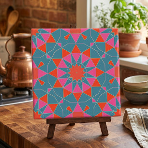 Turquoise Roze & Rode Stijlvolle Mozaïek Geometris Tegeltje