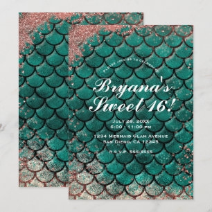 Turquoise & Roze Rose Goud Glitter Zeemeermin Swee Kaart