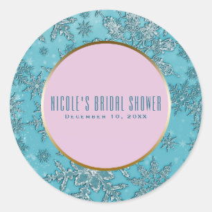 Turquoise Roze Sneeuwvlokken Roze Winter Wonderlan Ronde Sticker